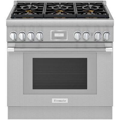 Thermador Pro Harmony Professional Series 36 in. 5.1 cu. ft. Smart Convection Oven Freestanding Gas Range with 6 Sealed Burners - Stainless Steel | PRG366WH