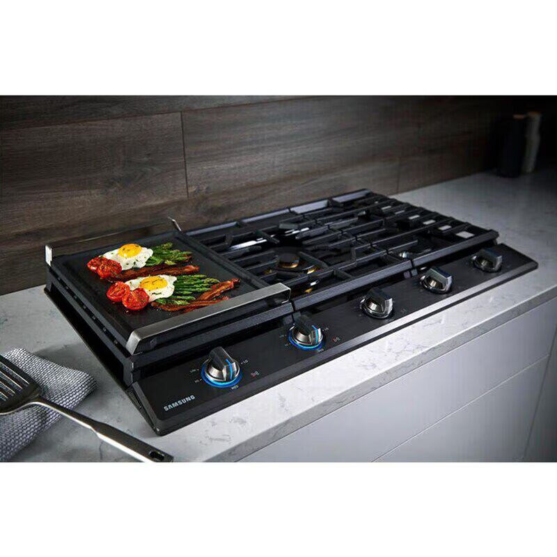 Samsung 36 in. 5-Burner Smart Natural Gas Cooktop with Griddle, Simmer Burner & Power Burner - Black Stainless, Black Stainless, hires