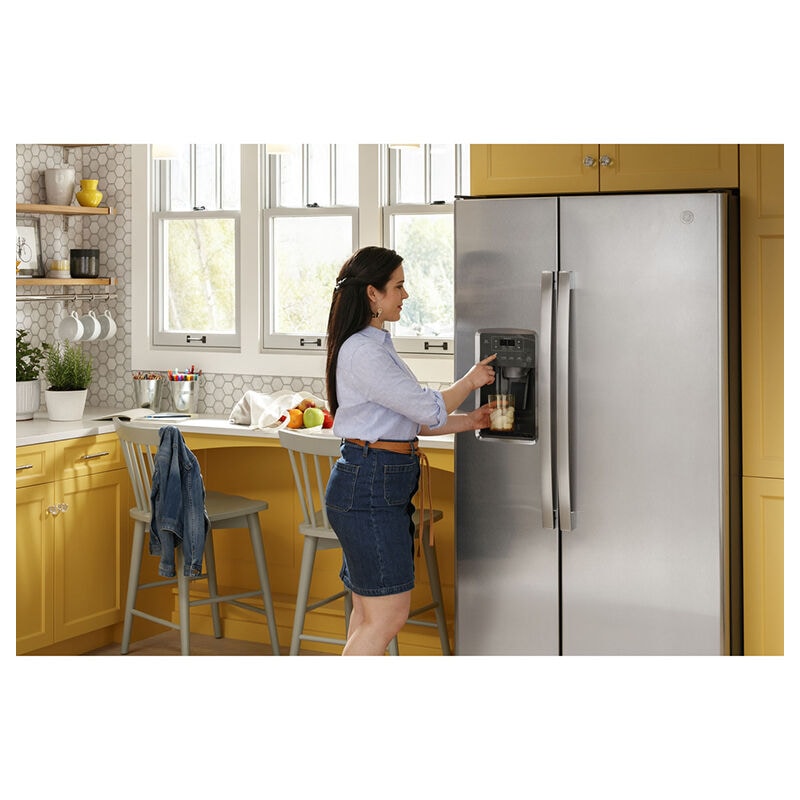 GE 33 in. 23 cu. ft. Side by Side Refrigerator with Ice & Water Dispenser - Fingerprint Resistant Stainless, Fingerprint Resistant Stainless, hires