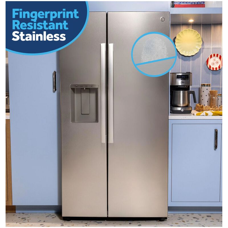 GE 36 in. 23.6 cu. ft. Counter Depth Side-by-Side Refrigerator with Ice & Water Dispenser - Fingerprint Resistant Stainless, Fingerprint Resistant Stainless, hires