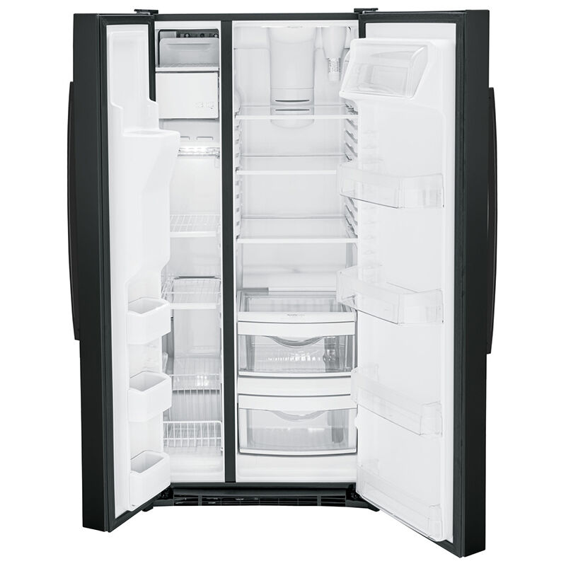 GE 33 in. 23.0 cu. ft. Energy Star Side-by-Side Refrigerator with External Ice & Water Dispenser - Black, Black, hires
