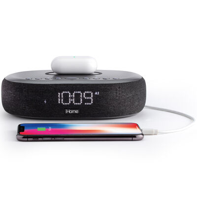 iHome Bluetooth Stereo Alarm Clock with Wireless Charging, Speakerphone, and USB Charging | IBTW41BG
