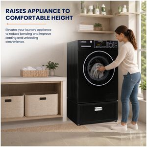 Equator Universal Laundry Pedestal for 24" Washer, Dryer & Combo with Storage Drawer - Black, , hires