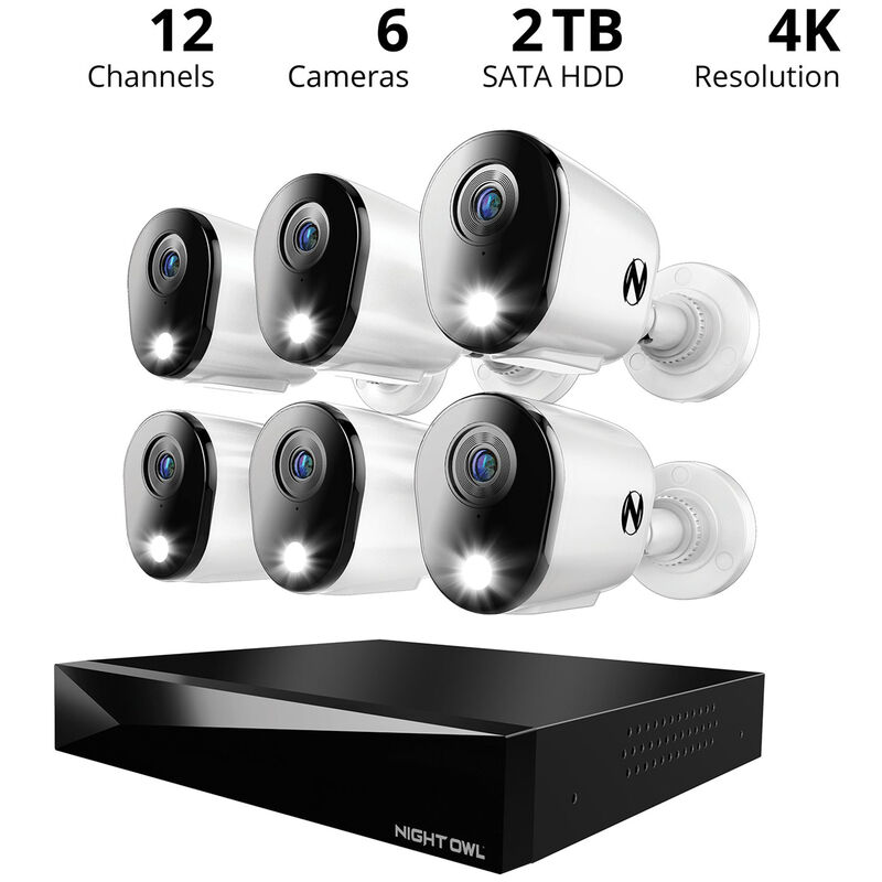 Night Owl - 12 Channel 6 Camera Wired 4K 2TB DVR Security System - White, , hires