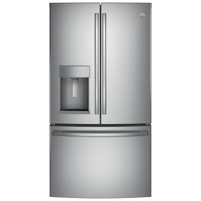 GE 36 in. 27.7 cu. ft. French Door Refrigerator with External Ice & Water Dispenser - Stainless Steel | GFE28GYNFS