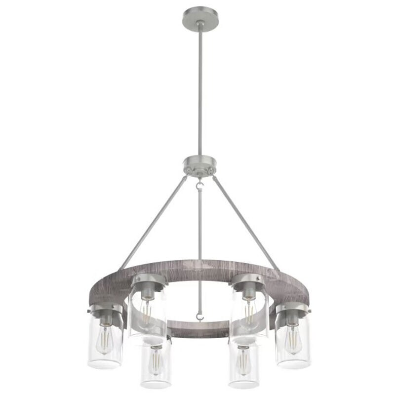 Hunter Devon Park 26.5 in. 6-Light Chandelier with Clear Glass - Brushed Nickel, , hires