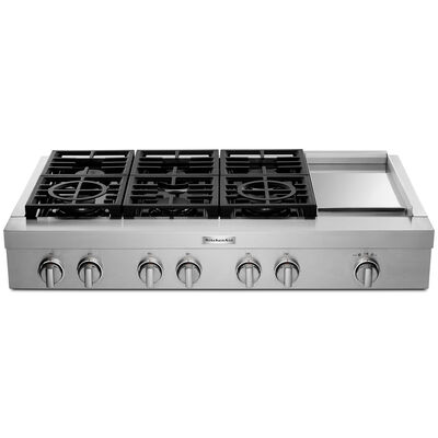 KitchenAid 48 in. 6-Burner Natural Gas Rangetop with Griddle & Simmer - Stainless Steel | KCGC558JSS