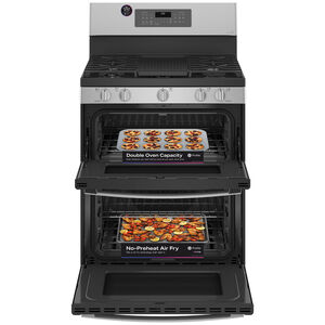 GE Profile 30 in. 6.8 cu. ft. Smart Air Fry True European Convection Double Oven Gas Range with 5 Sealed Burners, Grill & Griddle - Stainless Steel, Stainless Steel, hires
