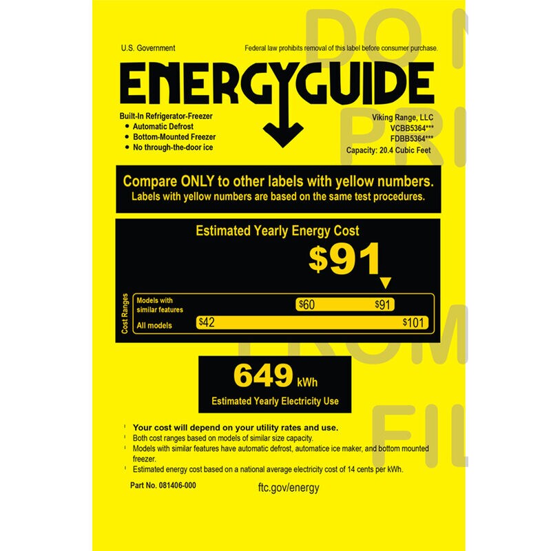 Viking 5 Series 36 in. 20.4 cu. ft. Built-In Counter Depth Bottom Freezer Refrigerator with Ice Maker - Stainless Steel, , hires