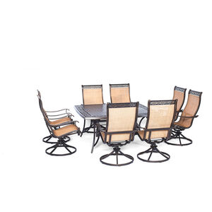 Hanover Manor 9-Piece 60" Square Cast Top Dining Set with Swivel Rocker Sling Chairs - Tan, , hires