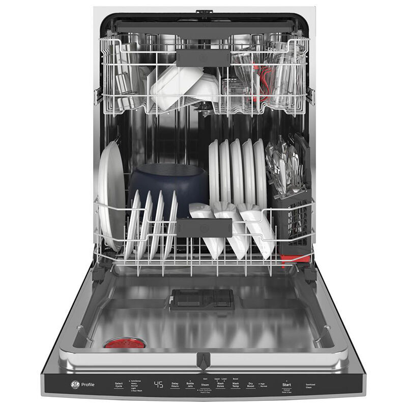 GE Profile 24 in. Built-In Dishwasher with Top Control, 45 dBA Sound Level, 16 Place Settings, 5 Wash Cycles & Sanitize Cycle - Stainless Steel, Stainless Steel, hires