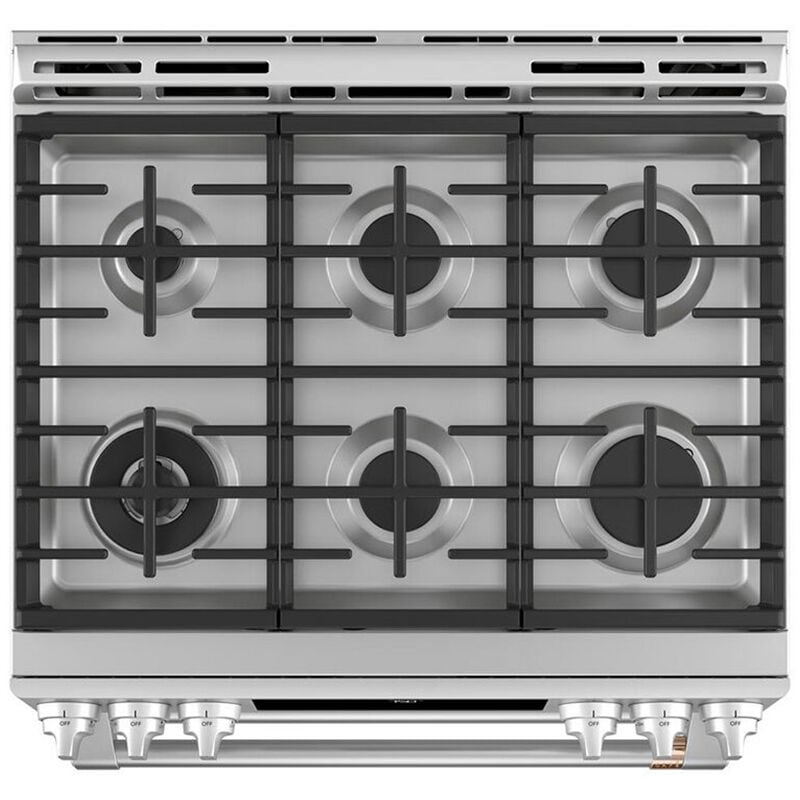 Cafe 30 in. 6.7 cu. ft. Smart Air Fry True European Convection Double Oven Slide-In Gas Range with 6 Sealed Burners & Griddle - Stainless Steel, Stainless Steel, hires