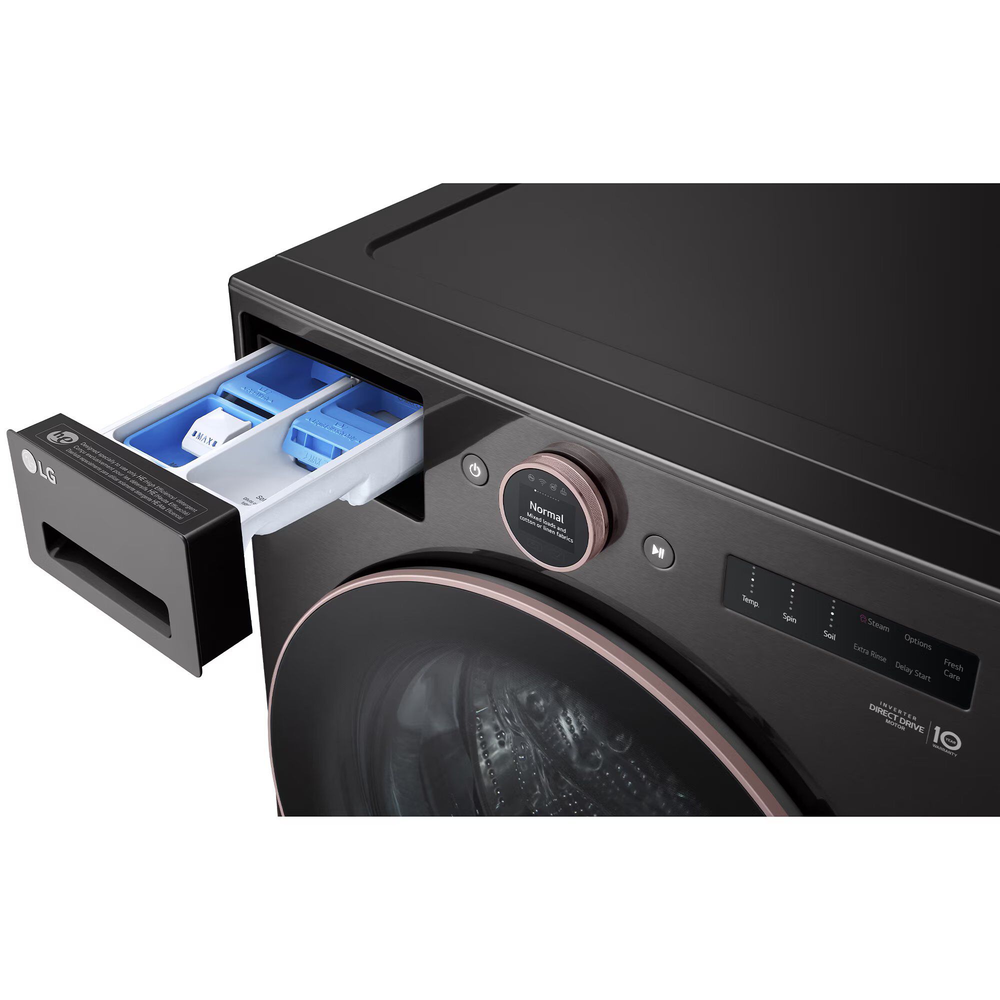 LG 27 in. 5.0 cu. ft. Smart Stackable Front Load Washer with AI DD Built In Intelligence TurboWash 360 Technology Allergiene Sanitize Steam Wash Cycle Black P.C. Richard Son