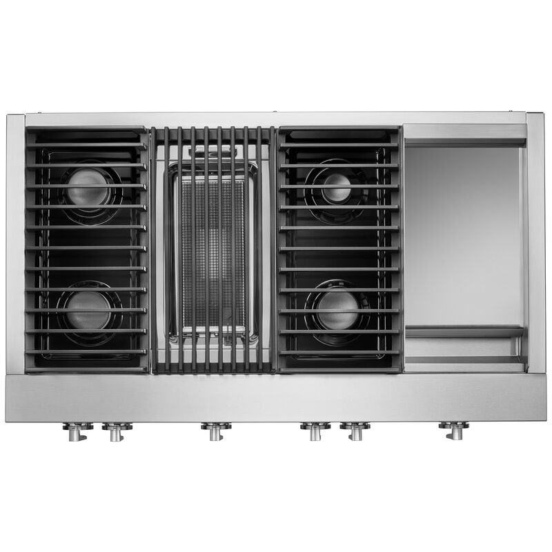 JennAir Noir 48 in. 4-Burner Natural Gas Rangetop with Griddle, Grill, Simmer Burner & Power Burner - Stainless Steel, , hires