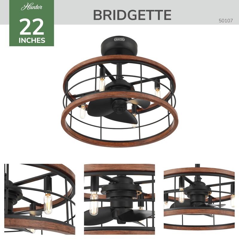Hunter Bridgette Fandelier 22 in. Ceiling Fan with Light Kit and Handheld Remote - Matte Black/Walnut, , hires