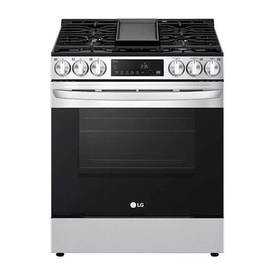LG 30 in. 5.8 cu. ft. Smart Air Fry Standard Convection Slide-In Gas Range with 5 Sealed Burners & Griddle - PrintProof Stainless Steel | LSGL5833F