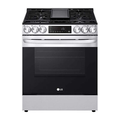 LG 30 in. 5.8 cu. ft. Smart Air Fry Convection Oven Slide-In Gas Range with 5 Sealed Burners & Griddle - PrintProof Stainless Steel | LSGL5833F