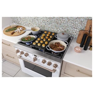 Cafe 36 in. 5.7 cu. ft. Smart Air Fry True European Convection Dual Fuel Range with 6 Sealed Burners - Matte White, Matte White, hires