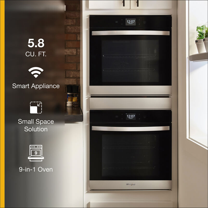 Whirlpool 24 in. 5.8 cu. ft. Smart Front Control Electric Double Wall Oven with True European Convection - Fingerprint Resistant Stainless, Fingerprint Resistant Stainless, hires