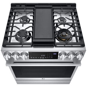 LG InstaView 30 in. 6.3 cu. ft. Smart Air Fry True European Convection Slide-In Gas Range with 5 Sealed Burners & Griddle - Stainless Steel, , hires