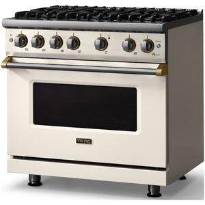 Viking 5 Series 36 in. 5.1 cu. ft. Standard Convection Gas Range with 6 Sealed Burners - Pure White - Liquid Propane Gas, Brushed Brass Trim Option, , hires