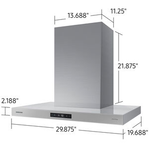 Samsung 30 in. Chimney Style Smart Range Hood with 4 Speed Settings, 630 CFM & 1 LED Light - Gray, , hires