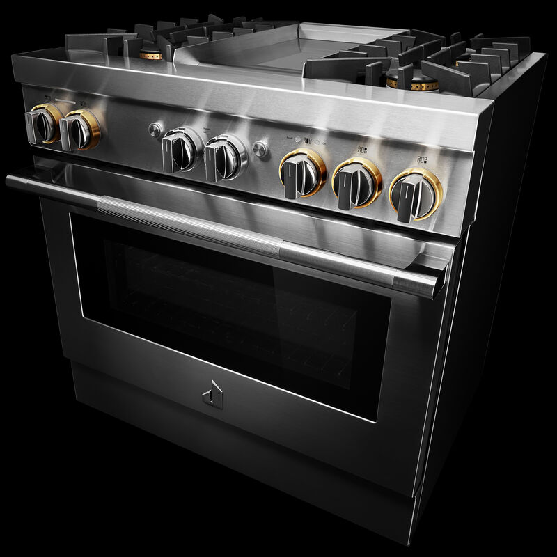 JennAir Rise Series 36 in. 5.1 cu. ft. Smart True European Convection Steam Dual Fuel Range with 4 Sealed Burners & Griddle - Stainless Steel, , hires