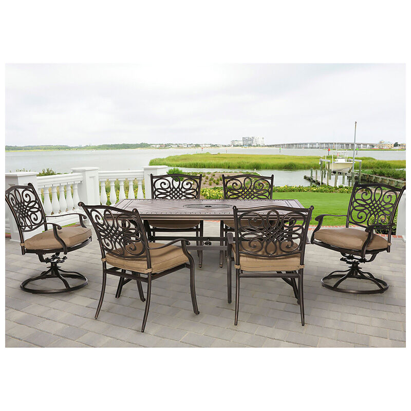 Hanover Monaco 7-Piece Dining Set with Two Swivel Rockers, , hires