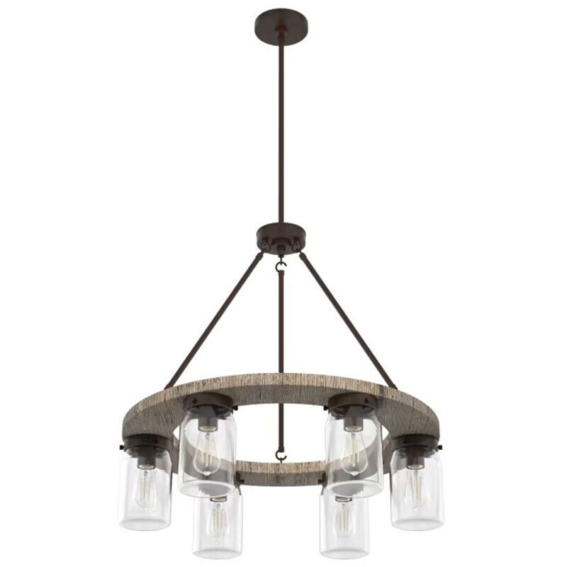 Hunter Devon Park 26.5 in. 6-Light Chandelier with Clear Glass - Onyx Bengal, , hires