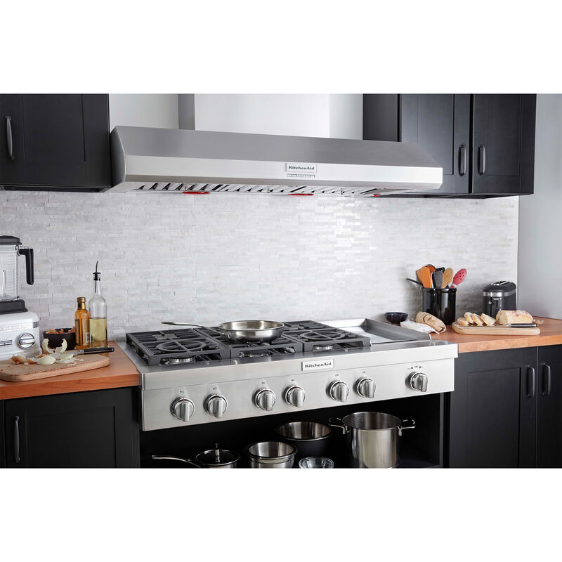KitchenAid 48 in. Ducted Canopy Pro Style Style Range Hood with 4 Fan Speeds & 3 LED Lights - Stainless Steel, , hires