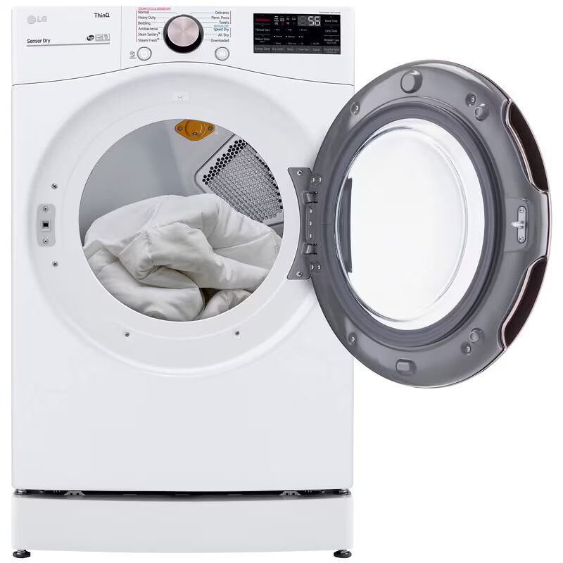 LG 27 in. 7.4 cu. ft. Smart Stackable Round-Door Electric Dryer with Built-In Intelligence, Sensor Dry, Turbo Steam, Sanitize & Steam Cycle - White, White, hires