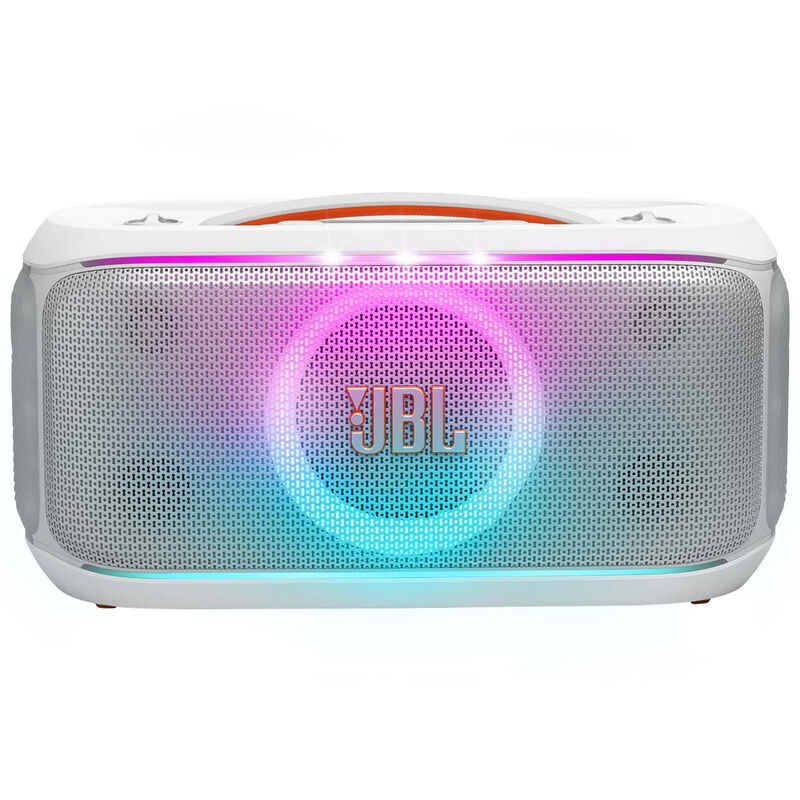 JBL Partybox On-The-Go 2 Plus Portable Party Speaker with Real-Time AI Vocal Removal, A Wireless Mic, Handle & Shoulder Strap - White, , hires