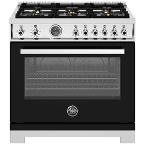 Bertazzoni Professional Series 36 in. 5.9 cu. ft. Dual Convection Gas Range with 6 Sealed Burners & Griddle - Black, Black, hires