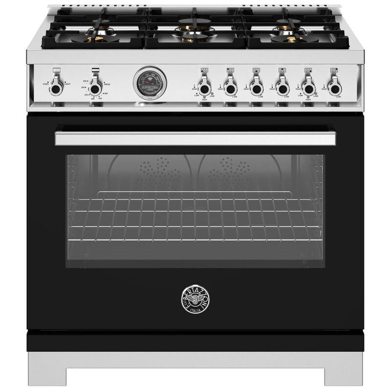 Bertazzoni Professional Series 36 in. 5.9 cu. ft. Dual Convection Gas Range with 6 Sealed Burners & Griddle - Black, Black, hires