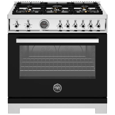 Bertazzoni Professional Series 36 in. 5.9 cu. ft. Convection Oven Freestanding Natural Gas Range with 6 Sealed Burners & Griddle - Black | PR366BCGMNET