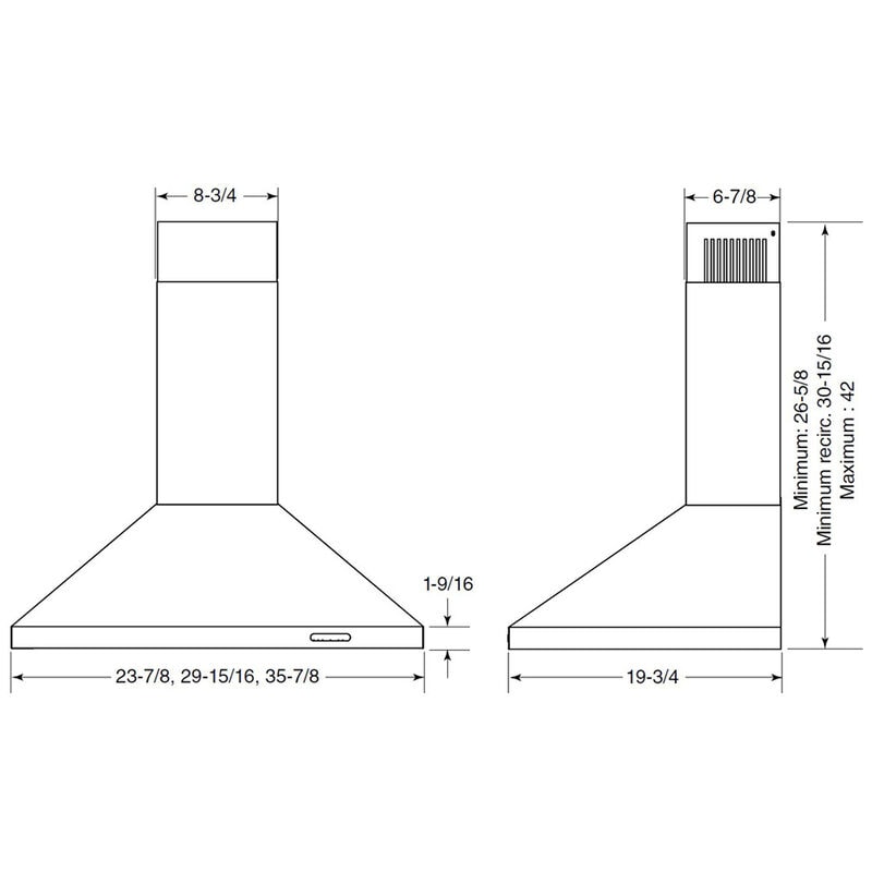 Broan Elite EW48 Series 30 in. Convertible Chimney Style Range Hood with 460 CFM, 3 Fan Speeds & 1 LED Light - Black Stainless, , hires