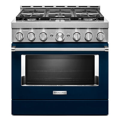 KitchenAid 36 in. 5.1 cu. ft. Smart Convection Oven Freestanding Gas Range with 6 Sealed Burners - Ink Blue | KFGC506JIB