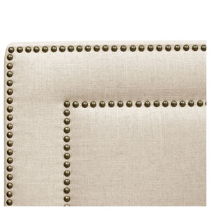 Skyline Furniture Nail Button Border Linen Fabric Twin Size Upholstered Headboard - Talc, Talc, hires
