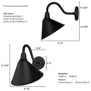 Hunter Cassius Rustic Modern Metal Cone Outdoor Medium Wall Light-Matte Black, , hires