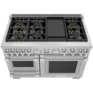 Thermador Pro Grand Professional Series 48 in. 6.5 cu. ft. Smart True European Convection Steam Double Oven Dual Fuel Range with 6 Sealed Burners & Griddle - Stainless Steel, , hires