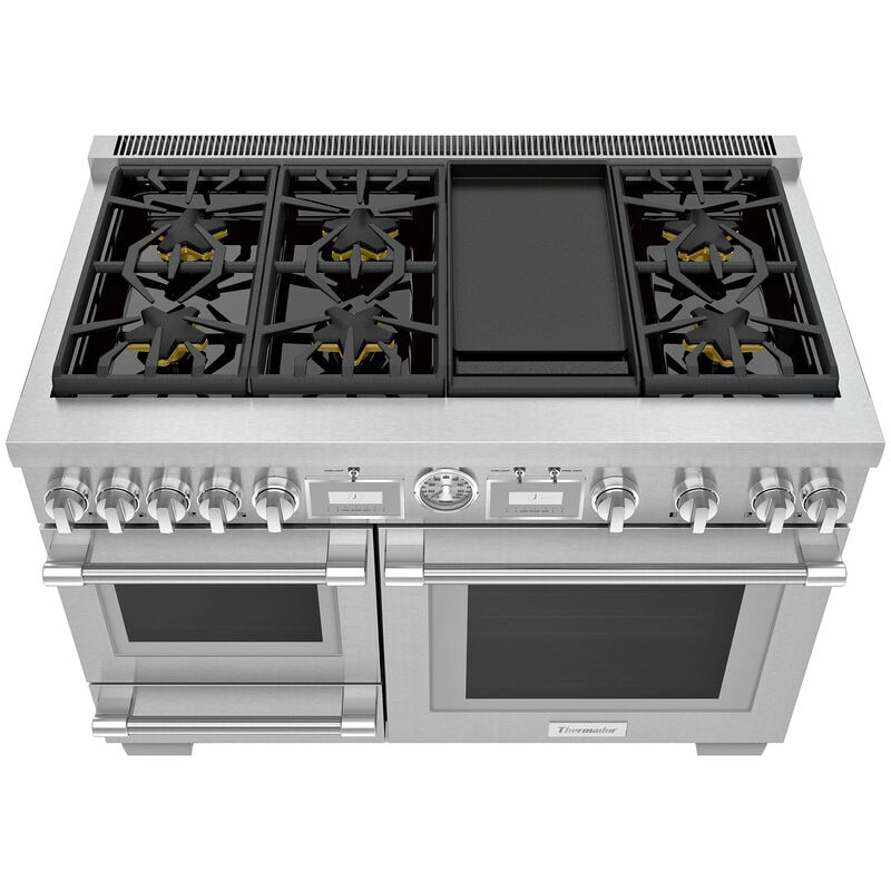 Thermador Pro Grand Professional Series 48 in. 6.5 cu. ft. Smart True European Convection Steam Double Oven Dual Fuel Range with 6 Sealed Burners & Griddle - Stainless Steel, , hires