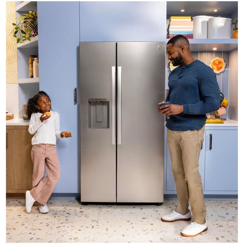 GE 36 in. 23.6 cu. ft. Counter Depth Side-by-Side Refrigerator with Ice & Water Dispenser - Fingerprint Resistant Stainless, Fingerprint Resistant Stainless, hires