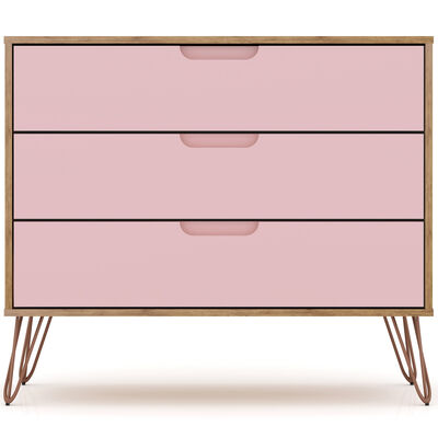 Manhattan Comfort Rockefeller Mid-Century Modern 3-Drawer Dresser - Rose Pink | 103GMC6