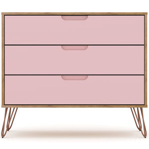 Manhattan Comfort Rockefeller Mid-Century Modern 3-Drawer Dresser - Rose Pink, Pink, hires