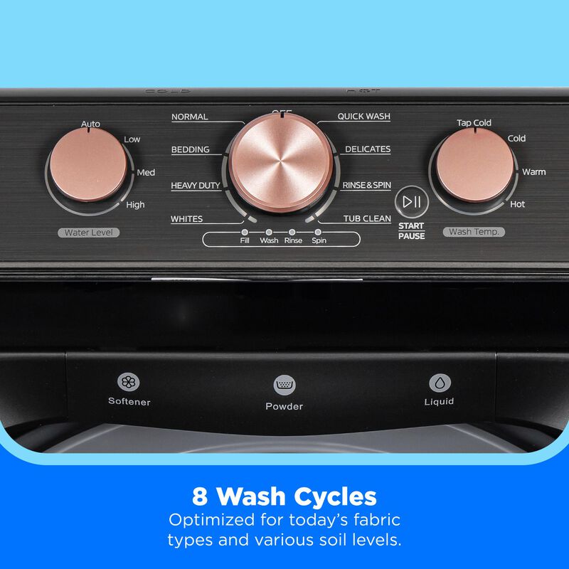 Midea 26 in. 4.1 cu. ft. Top Load Washer with Power Wave 360 Agitator - Metallic Gray, Black, hires