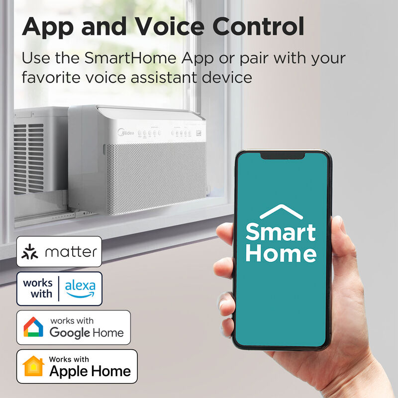 Midea 10,000 BTU 115V U-Shaped Smart Energy Star Window Air Conditioner with Inverter, 3 Fan Speeds, Sleep Mode & Remote Control - White, , hires