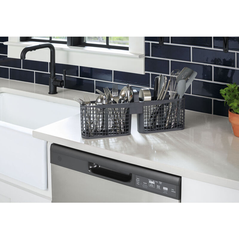 GE 24 in. Front Control Flush-Mount Dishwasher with 55 dBa Sound Level, Dry Boost & Pocket Handle - White, White, hires