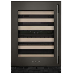 KitchenAid 24 in. Undercounter Left Hinged Wine Cooler with Wood Racks, Dual Temperature Zone(s) & 46-Bottle Capacity - Black Ore, , hires