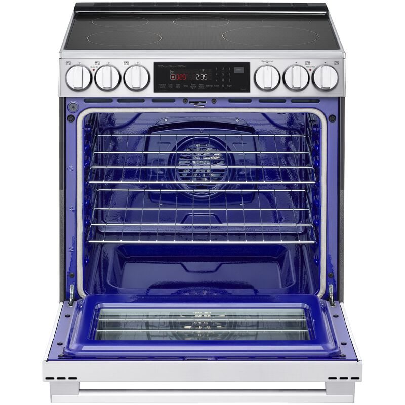 LG InstaView 30 in. 6.3 cu. ft. Smart Air-Fry True European Convection Slide-In Electric Range with 4 Induction Burners & 1 Radiant Burner - PrintProof Stainless Steel, , hires