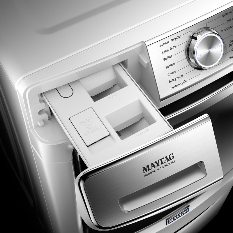 Maytag 27 in. 5.0 cu. ft. Smart Stackable Front Load Washer with Extra Power, 24-Hr Fresh Hold Option, Sanitize & Steam Wash Cycle - White, White, hires